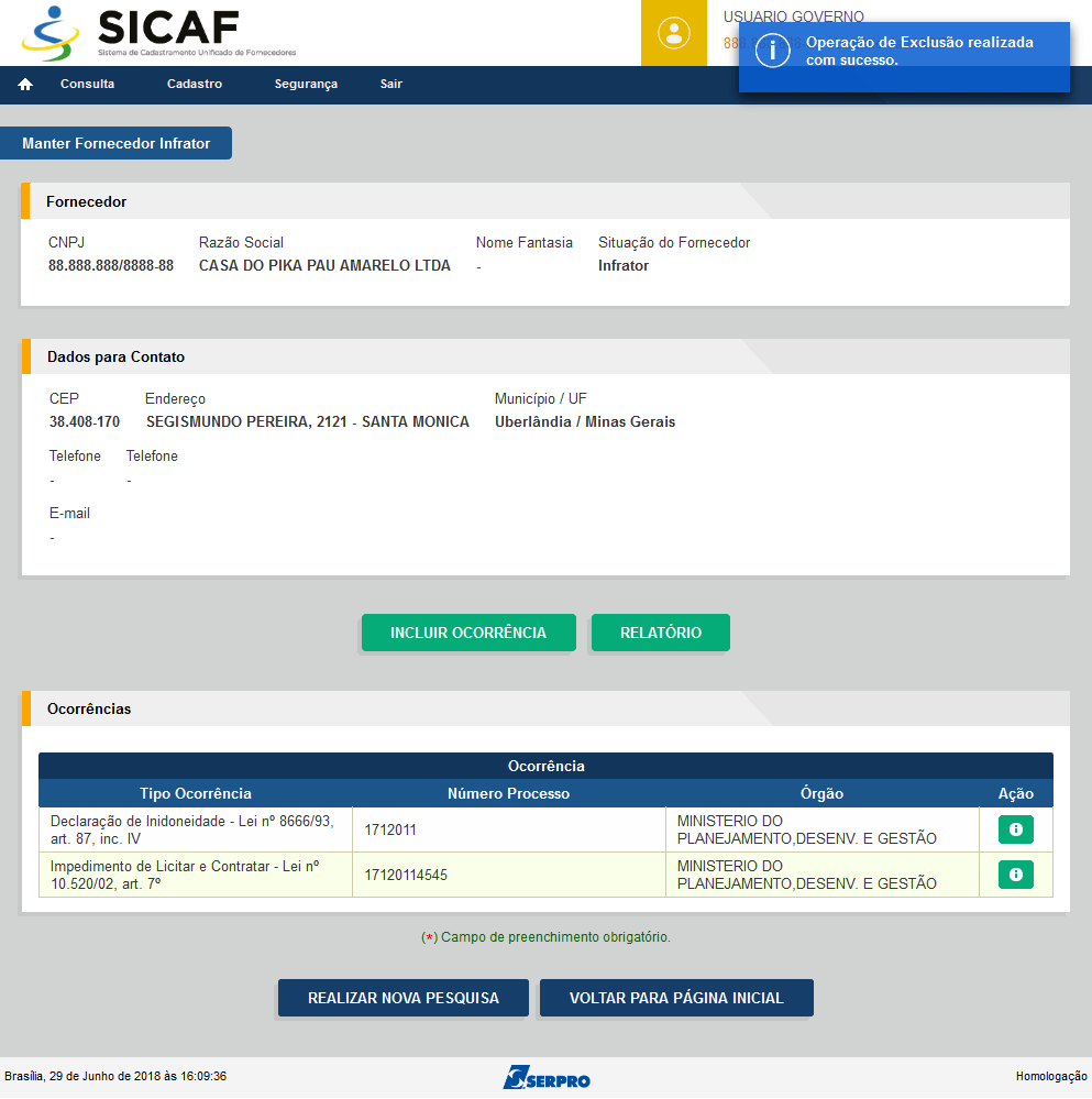 SICAF - Sistema de Cadastramento Unificado de Fornecedores - GOVERNO -  Consultar pela raíz do CNPJ